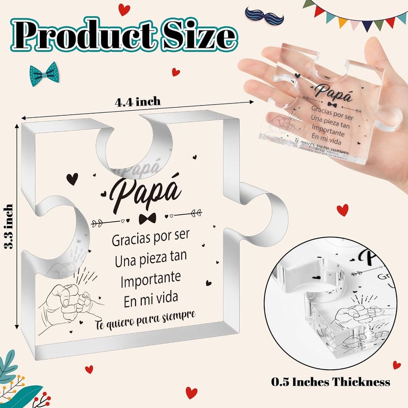 Yopyame Spanish Dad Birthday Gifts - Regalos para Papá Puzzle Acrylic Plaque for Office Desk Decor Keepsake Paperweights Gifts for Dad in Spanish Christmas Father's Day Gifts for Dad from Daughter Son - Image 2